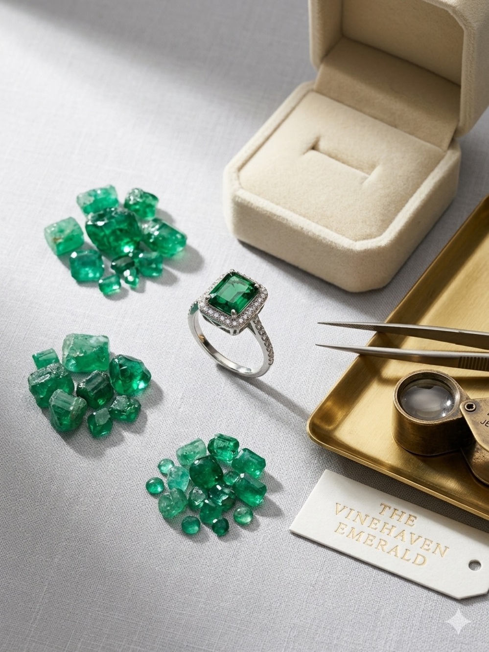 14k White Gold - Filled Emerald green & Diamond Accent